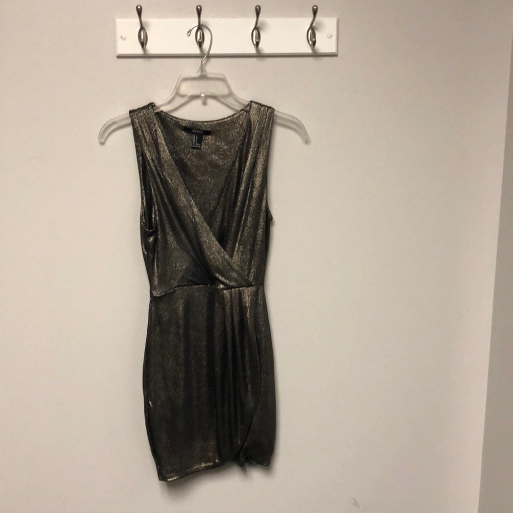 Gold Metallic Ruched Dress